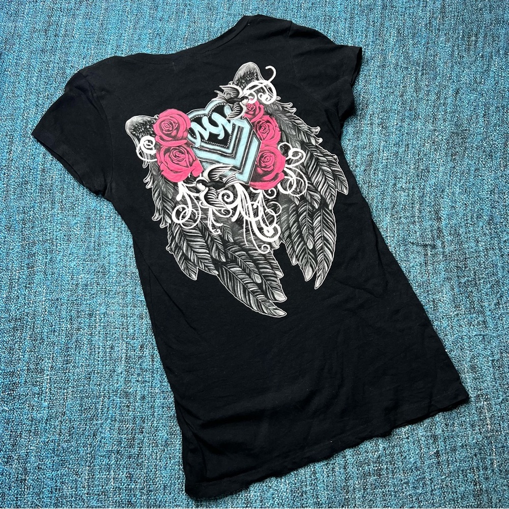 Metal Mulisha V-Neck Angel Wing Affliction Style Shirt Y2K Women's Medium